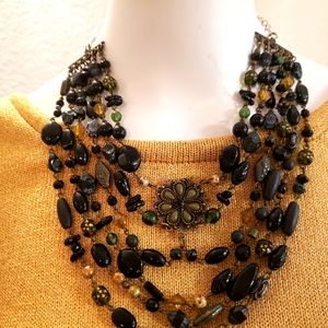 Deep green strands w/earrings.